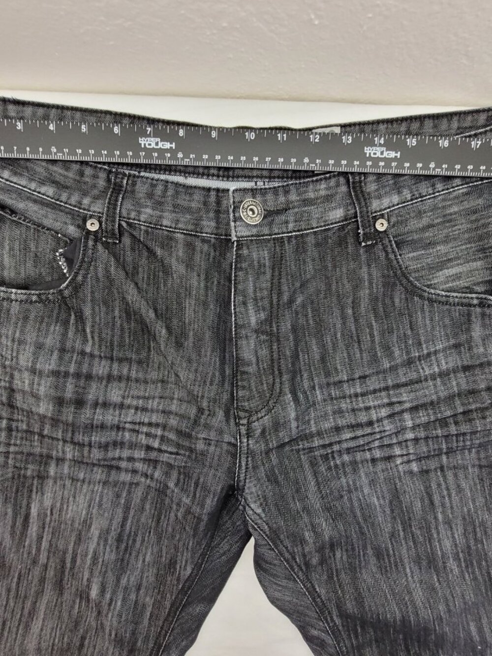 INC Jeans Mens 40x32 Black Stretch Denim Berlin Slim Straight Whiskers Pants - Picture 6 of 12